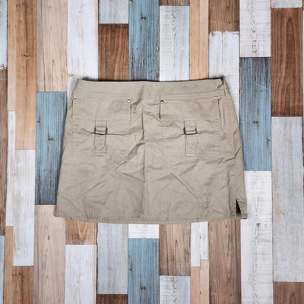Express Precision Fit Khaki Cargo Mini Skirt Tan Utility Buckle Pockets Size 3/4